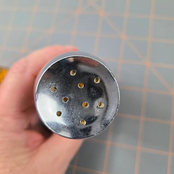 MCM Anchor Hocking Amber Salt and Pepper Shakers Chrome Color Top Classic - Picture 3 of 7